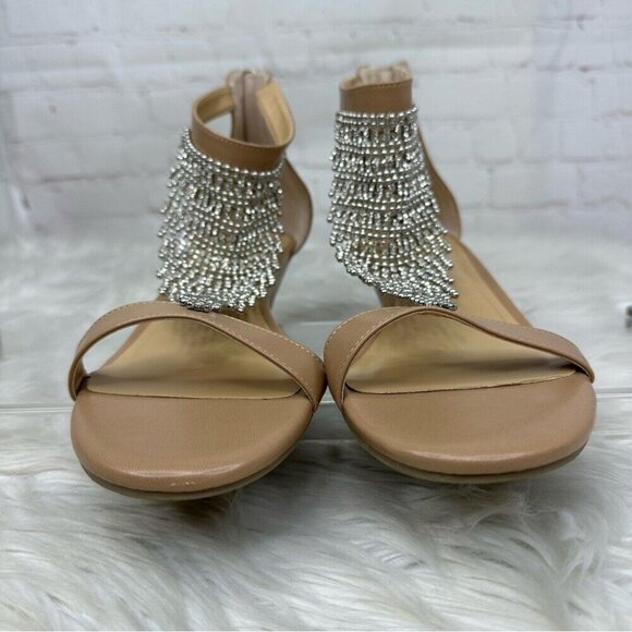 Thalia Sodi Women's Tan Embellished Tacey Open Toe Zip Wedge Sandals US 11M - Picture 3 of 15